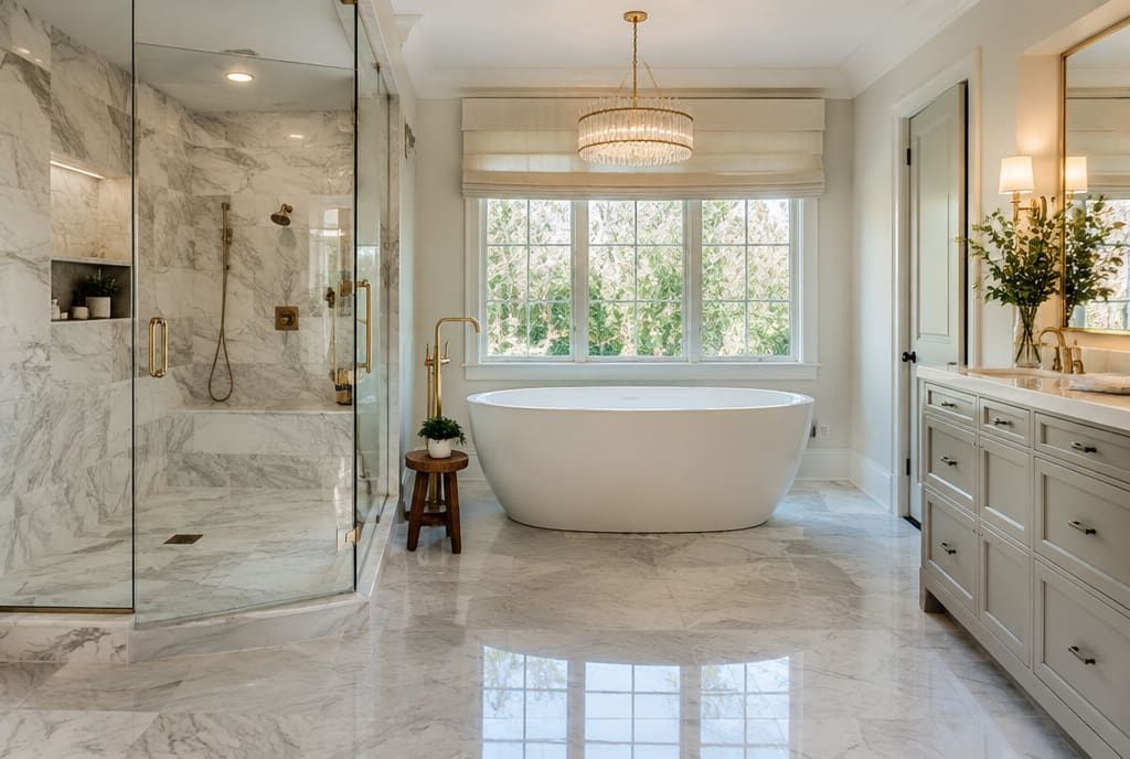 Updated bathroom with tile shower, vanity and modern fixtures